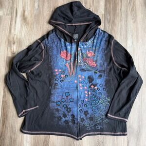 Y2K Suzie in the City Wild Rose Graphic Zip Up Hoodie Black Blue Gothic 2X USA